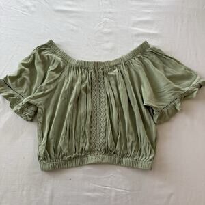 Rachel Parcell Off Shoulder Crop Wash Crepe Top Sage Green Large NWT MSRP $89